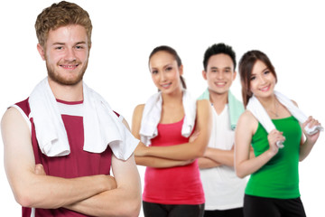 male and female friends doing exercise