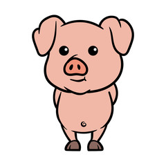 Friendly and Cute Cartoon Pig or Piglet Vector Illustration