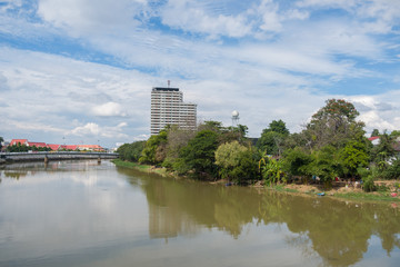 Fototapeta na wymiar River in an asian city with skyline