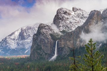 Bridaveil Falls from Tunnel View in Yosemite National Park between winter storms