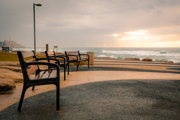 Park Benches on the Mediterranean - Tel Aviv, Israel - Jaffa