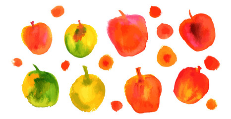 Vector collection of vibrant quirky watercolor apples on white
