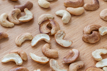 Different inside and outside texture of roasted cashew nuts.