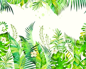 Fototapeta na wymiar Watercolor tropical palm leaves seamless pattern. Vector illustration.