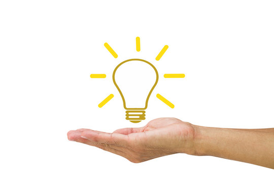 Man's hand showing light bulb, have an idea concept