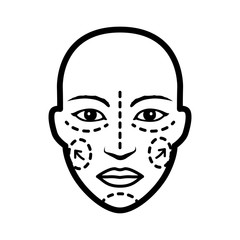 Plastic / cosmetic surgery on face with dotted lines flat vector icon for medical apps and websites