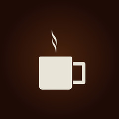 Coffee cup vector flat icon. Tea cup. Brown coffee cup sign on milk background.