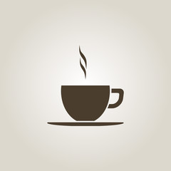 Coffee cup vector flat icon. Tea cup. Brown coffee cup sign on milk background.