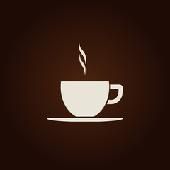 Coffee cup vector flat icon. Tea cup. Brown coffee cup sign on milk background.