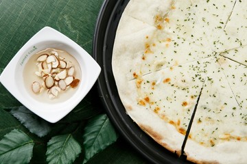 Gorgonzola pizza on table