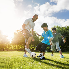 Soccer Football Field Father Son Activity Summer Concept
