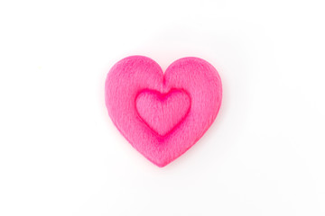 Pink Heart pillow on white background .