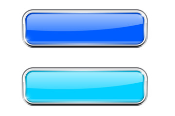 Blue glass buttons. Rectangle web icons with chrome frame