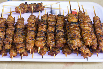 Dish of grilled pork on Hanoi street