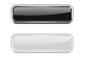 Black and white glass buttons with metal frame