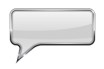 Speech bubble. White square 3d icon with chrome frame