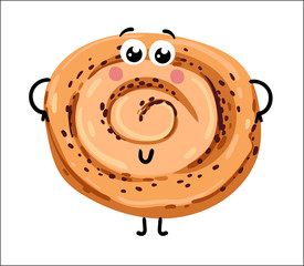Cute cookie cartoon character isolated on white background vector illustration. Funny positive and friendly bakery pastry emoticon face icon. Happy smile cartoon face food, comical cookie mascot