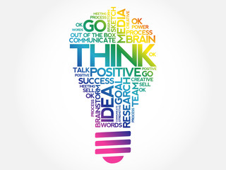 THINK bulb word cloud collage, business concept background
