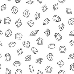 Seamless pattern with white gems. Hand drawn crystals