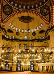 Fototapeta na wymiar Interior of the Suleymaniye Mosque. Istanbul, Turkey