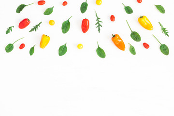 Border made of fresh vegetables on white background. Flat lay, top view