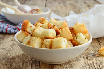 Food photography. Homemade croutons