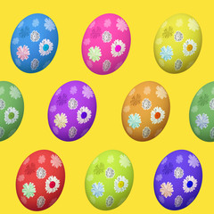 Yellow Easter seamless background of colored eggs