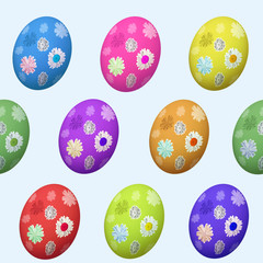 Blue Easter seamless background of colored eggs