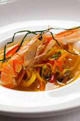 Fine dining - shrimps with vegetables