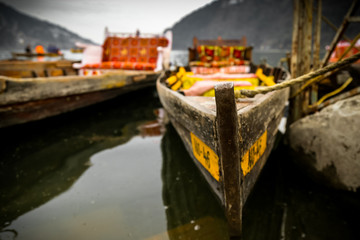 Beautifully decorated empty Boats specially for honeymoon couple in lake