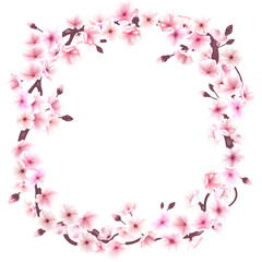Spring wreath with cherry blossoms. Place for text