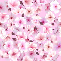 Seamless pattern with cherry blossom, Blossoming Oriental , Sakura Flowering Spring Festival Hanami - 133744946
