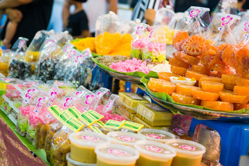 Various Thai dessert for sale in market
