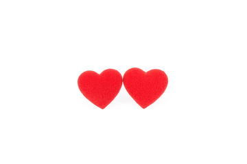 two red heart bright color on white background