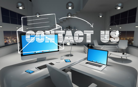 Contact us concept in office 3D rendering