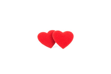 two red heart bright color on white background