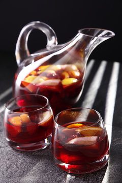 sangria, wine with pieces of fruit 