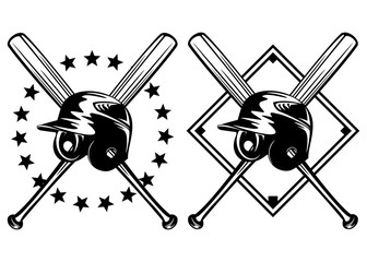 baseball helmet and crossed bats