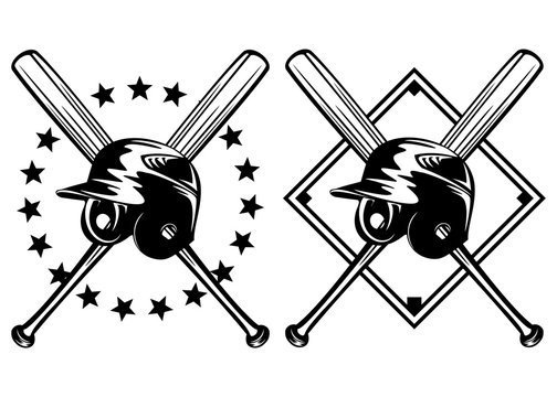baseball helmet and crossed bats