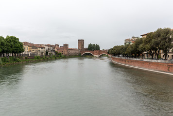 Fototapeta na wymiar Adige River and Ponte Pietra in Verona . Italy