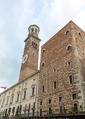 Fototapeta na wymiar Lamberti tower and Palazzo della Ragione in Verona. Italy