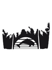 Holiday beach palm trees sun sea vacation silhouette outline delfin jumping cute cute © Style-o-Mat-Design