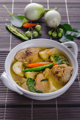 spicy hot chicken green curry with coconut milk soup