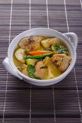 spicy hot chicken green curry with coconut milk soup