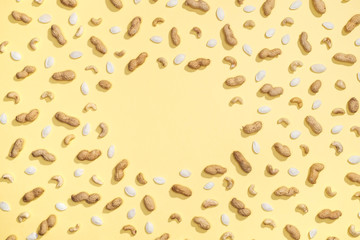 Peanut, pumpkin seeds and cashews flat lay