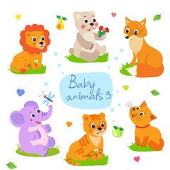 Baby Animals: Lion, Bear, Fox, Elephant, Tiger, Cat. Set Character Vector Illustration. Baby Animals Cute. Baby Animals Playing. Baby Animals Compilation.