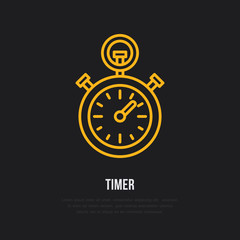 Timer vector line icon. Sport championship stopwatch sign. Chronometer illustration.