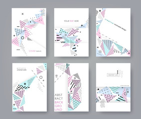 Set of artistic universal cards. Flat creative minimalist design. Geometric background. Template for posters, brochures, flyers, placards, book covers, presentations. Isolated. A4 size. Vector EPS10