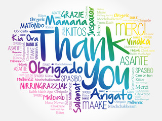 Thank You Word Cloud background, all languages, multilingual for education or thanksgiving day