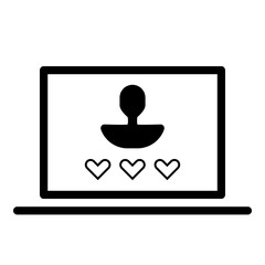 Online user rating icon - Flat design, glyph style icon - Black enclosed in a computer